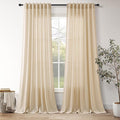 Extra Long Tan Linen Curtains 120 Inches for Living Room Back Tab Neutral Farmhouse Drapes Light Filtering Semi Sheer Curtain 120 inch for Floor to Ceiling Window Patio Sliding Door,2 Panels