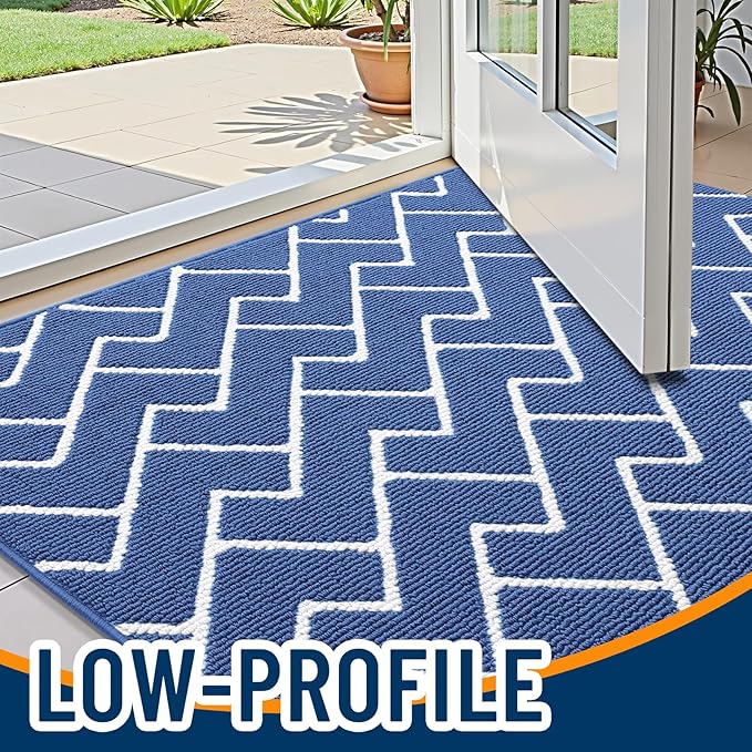 OLANLY Front Door Mat, Non-Slip Rubber Backing, Dirt Resistant and Absorbent, Washable, Easy to Clean Low-Profile Indoor Doormat for Back Door, Entryway, Inside Entrance, 40x32, Navy
