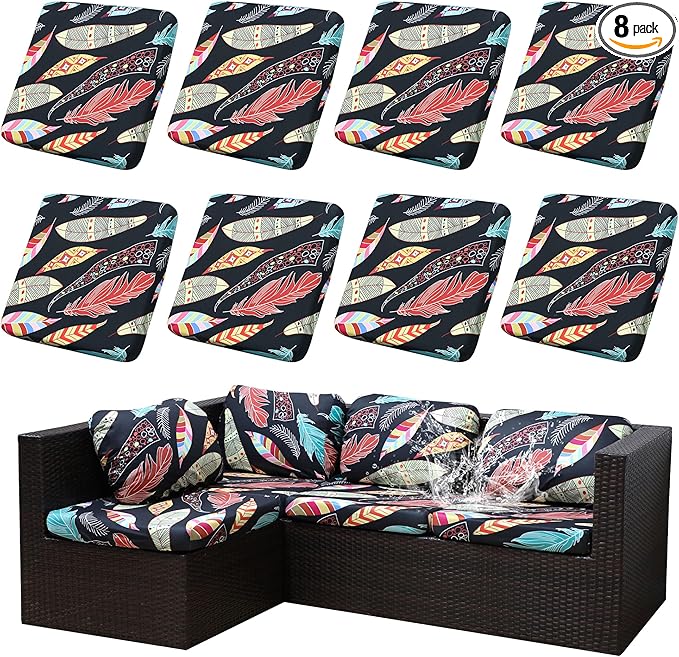 Outdoor Cushion Covers Set,8PCS Patio Furniture Couch Seat Slipcovers, Replacement for Sofa Sectional Chair(Cover，Only)