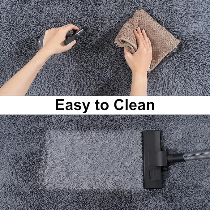 Ultra Soft Runner Rugs for Bedroom Hallways with Upgraded Non-Slip Rubber Backing & Thick Memory Sponge, 2x6 Feet Fluffy Shag Throw Area Rug for Bedside Dorm Dark Grey