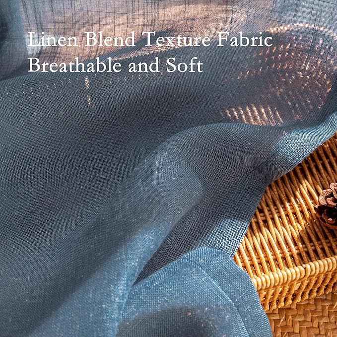 MYSKY HOME Living Room Curtains 90 Inches Long Farmhouse Light Filtering Privacy Curtain Drapes for Patio Door, Linen Look Texture Fabric Bohemian Draperies Soft Touch, 50x90, Dusty Blue, 2 Pieces
