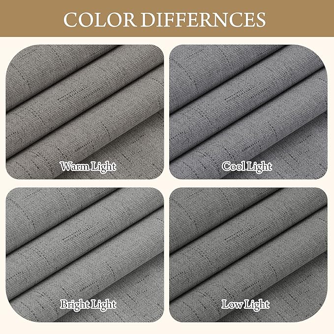 RYB HOME Grey Linen Blackout Curtains for Sliding Glass Door, 100% Blackout Linen Textured Thermal Privacy Modern Drape Panels for Dining Room Large Window, 52" W x 90" L, 2 Panels Set