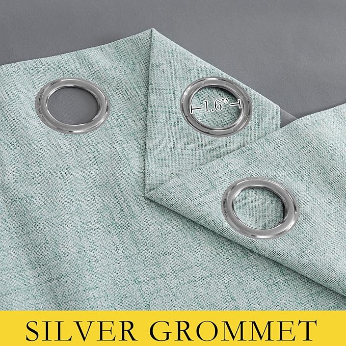 NICETOWN 100% Absolutely Blackout Linen Curtains with Thermal Insulated Liner, Seafoam Green, 42" Wide, 90" Length Energy Saving Curtains for Living Room 2 Panels Set, Vertical Blinds