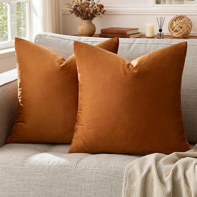 GIGIZAZA Pillow Covers 20x20 Velvet Decorative Pillows Sofa Couch Throw Pillow Covers Dark Burnt Orange Pack of 2 Cushion Covers
