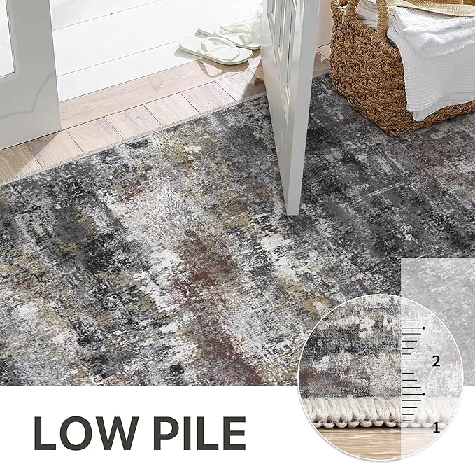 Area Rugs 8x10 for Living Room Bedroom, Modern Abstract Machine Washable Soft Dark Gray Rug, Floor Carpet with Non Slip Backing for Dining Room