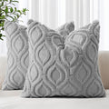 decorUhome Throw Pillow Covers 18x18 Inch Set of 2, Soft Plush Faux Wool Grey Solid Couch Pillow Covers, Accent Farmhouse Neutral Square Pillow Cases for Sofa Bed Living Room