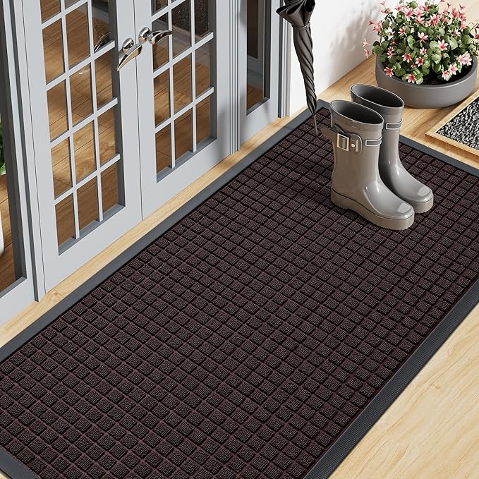 Smiry Front Door Mat Outside Entrance, Heavy Duty Natural Rubber Doormat, Non Slip, Trap Dirt and Moisture, Easy Clean, Low Profile Welcome Floor Mats for Indoor Outdoor Entry, 71x23 Inch, Brown
