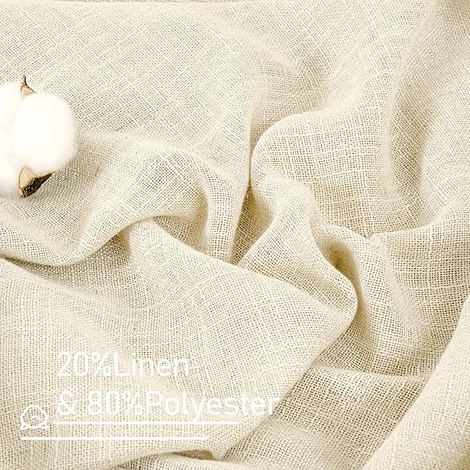 LAMIT Beige Linen Curtains for Living Room 2 Panels Set, 84 Inch Faux Linen Textured Light Filtering Drapes Back Tab and Rod Pocket Boho Panels for Farmhouse/Bedroom/Porch, 52 x 84 Inch