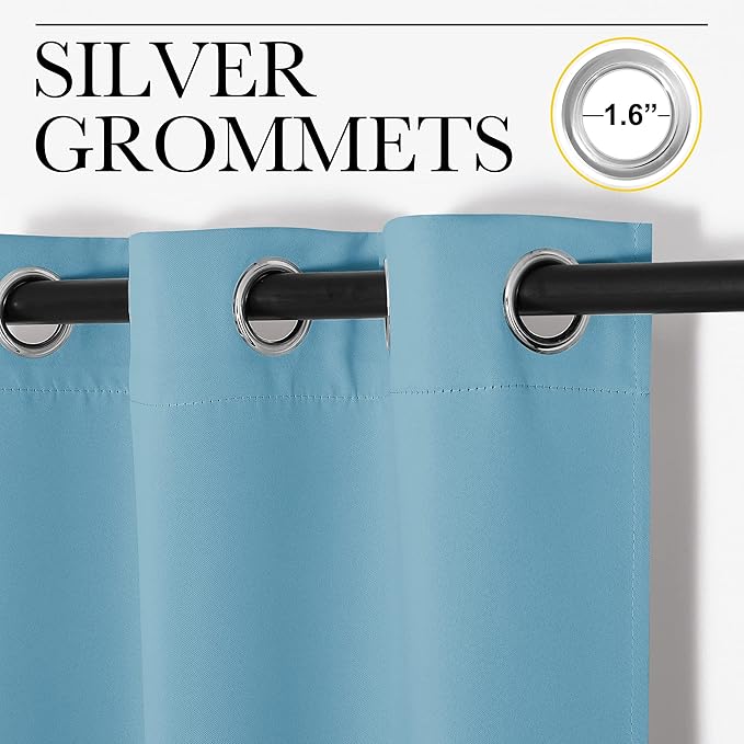 NICETOWN Teal Blue Blackout Curtains 86 inches Length for Living Room, 2 Panels, 55" Wide, Thermal Insulated Long Drapes for Large Window