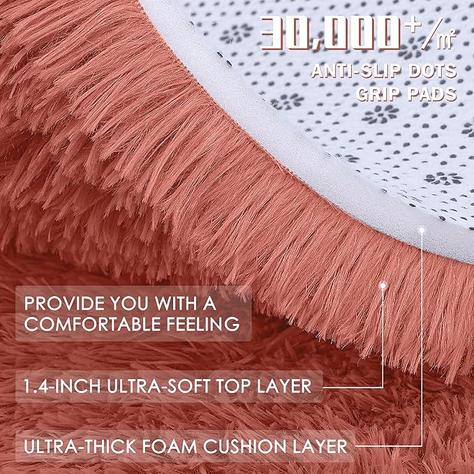 OLANLY 2x4 Machine Washable Runner Rugs for Hallway, Soft Fluffy Shaggy Bedside Rugs for Bedroom, Living Room, Indoor Floor Carpet for Kids Girls and Boys, Home Decor Aesthetic, Rust Red