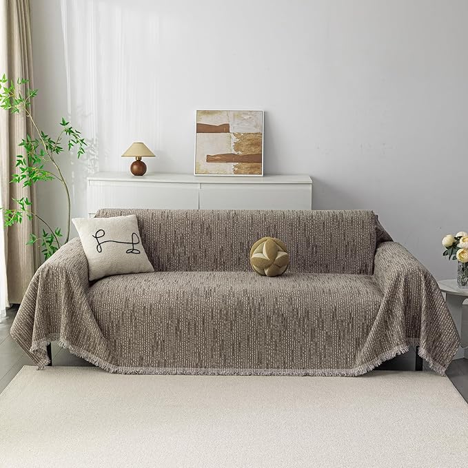 MYSKY HOME Couch Covers for 3 Cushion Couch Sofa, Sectional Couch Cover L Shape Chenille Couch Cushion Covers for Pets, Furniture Protector Cover for Dogs, Kids, 71"X150", Sand