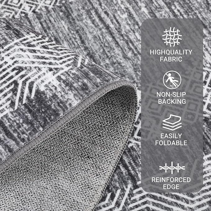 GarveeHome 10x13 Large Washable Geometric Area Rug Non Slip Non Shedding Floor Carpet, Modern Bordered Distressed Gray Indoor Printed Rug for Living Room, Bedroom, Office