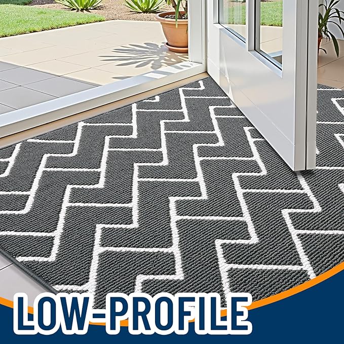OLANLY Front Door Mat, Non-Slip Rubber Backing, Dirt Resistant and Absorbent, Washable, Easy to Clean Low-Profile Indoor Doormat for Back Door, Entryway, Inside Entrance, 32x20, Charcoal