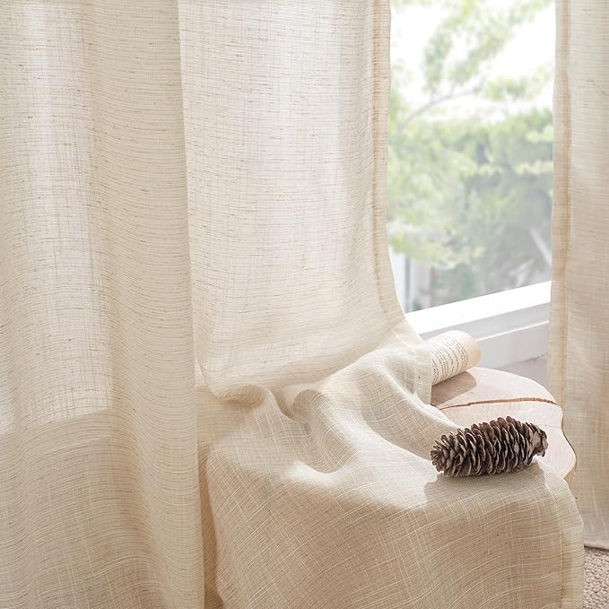 BGment Linen Natural Curtains 40 Inch Length for Short Window - Rod Pocket Small Drapes Light Filtering for Cafe Bedroom Semi Sheer Lightweight Burlap Rustic, 2 Panels Set, 30 X 40 Inch