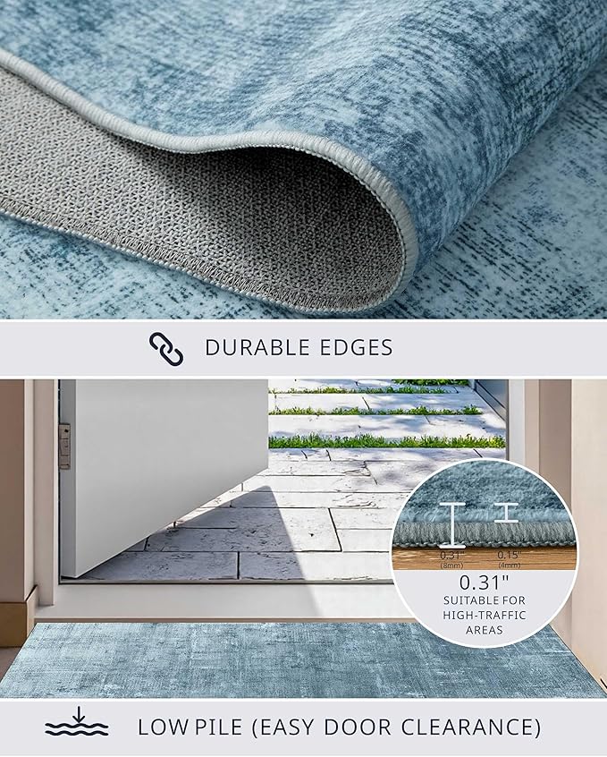 Latte&Fog 10x14 Area Rug for Living Room, Extra Large Blue Modern Abstract Washable Rugs, Boho Non Slip Low Pile Carpet for Indoor Bedroom Dining Room, Office, Dorm, Classroom and Farmhouse - Blue