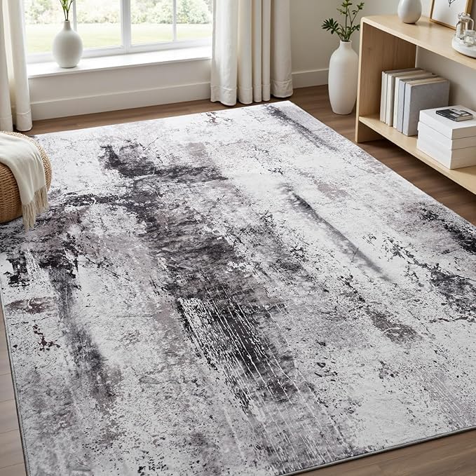 Toneed Abstract Area Rug Modern Washable Rug Soft Non Slip Rug Low Pile for Bedroom Living Room Dining Room Slate Grey 4x6 Feet