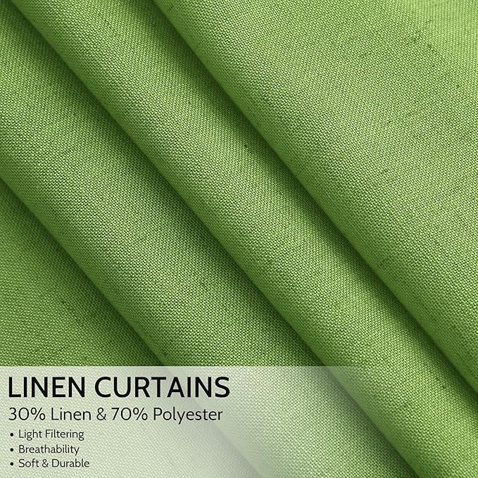 Nanspring Lime Green Linen Blend Light Filtering Back Tab Curtains 96 Inches Long, Semi Sheer Privacy Drapes for Living Room & Bedroom, 52x96 inch, 2 Panels