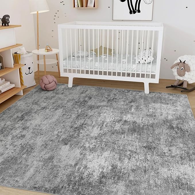 Nakagishi 5x7 Area Rugs Living Room: Washable Abstract Large Neutral Soft Rug Stain Resistant Modern Indoor Floor Non-Slip Carpet for Bedroom Nursery Kids Playroom Office Dining Room Dorm- Grey