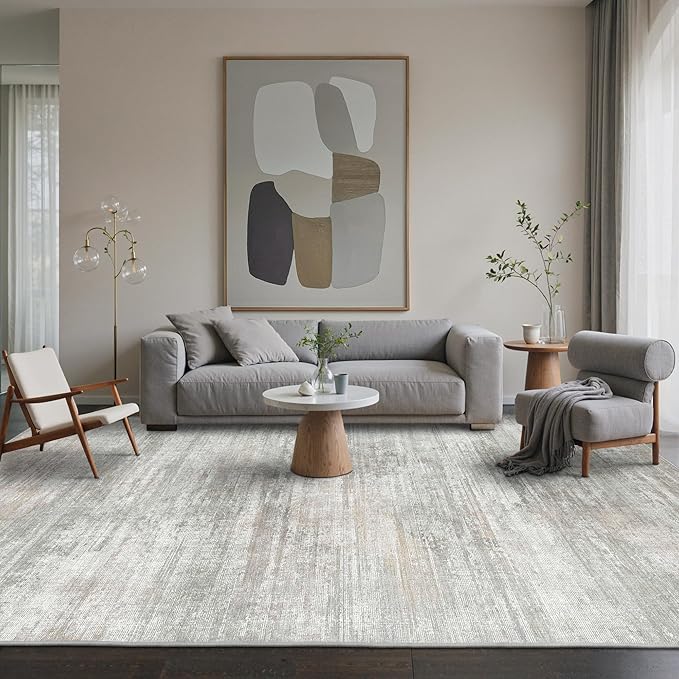 BEIMO Area Rugs 5x7 for Living Room Bedroom, Modern Abstract Machine Washable Rug, Large Soft Low Pile Floor Carpet with Non Slip Backing for Dining Room, Light Grey/Beige