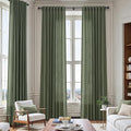 Olive Green Linen Curtains 124 Inch Extra Long for Living Room Back Tab Light Filtering Semi Sheer Drapes Modern Farmhouse Boho Decor Cotton Textured Curtain for Floor to Ceiling High Window 52x124
