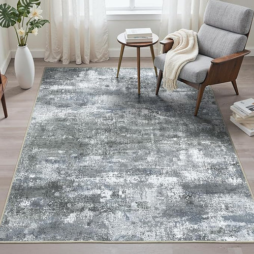 Area Rugs 8x10 for Living Room Bedroom, Modern Abstract Machine Washable Rug, Large Soft Low Pile Floor Carpet with Non Slip Backing for Dining Room, Silver Grey
