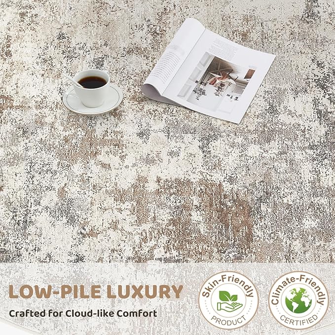 UERMEI 3X18 Washable Runner Rug for Hallway: Soft Neutral Modern Abstract Area Rug - Non-Slip Low Pile Long Throw Indoor Carpet for Kitchen Entryway Kitchen Bedroom Laundry - Brown Grey
