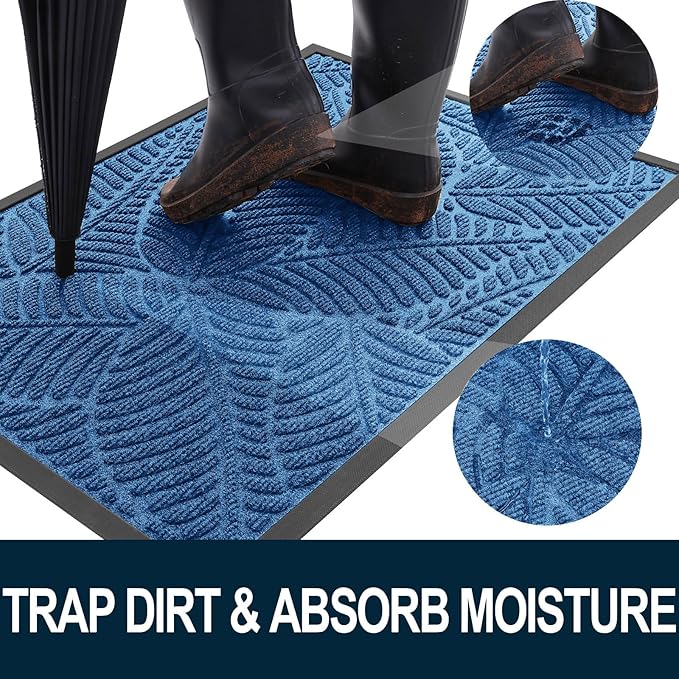 Colorxy Waterproof Doormat, Sturdy Natural Rubber Front Door Mats, Non Slip Low Profile Indoor Outdoor Entrance Mat, Stain Resistant Easy Clean Floor Mat for Patio or Entryway, 71''x47'', Light Blue