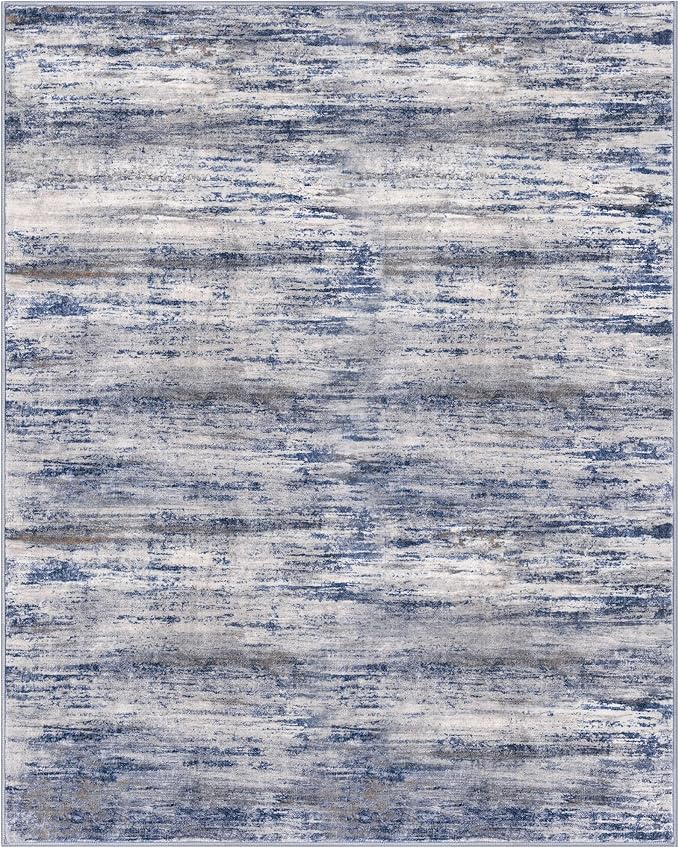KOZYFLY Area Rugs 9x12 Living Room Modern Ombre Washable Thin Rug Large Rugs Non-Slip Soft Striped Rug for Bedroom, Print Grey-Blue Abstract Carpet for Laundry/Kid Room