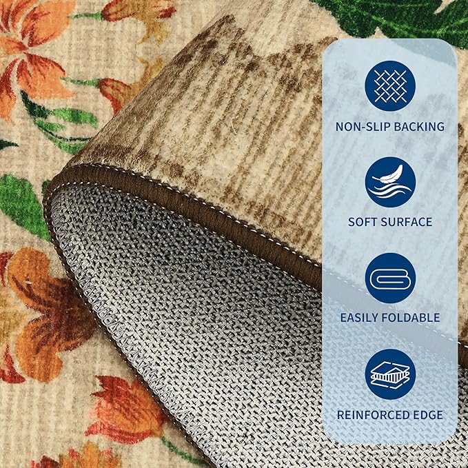 GarveeHome Washable Rug 3x5 Area Rugs for Living Room, Floral Rug for Bedroom, Soft Boho Non Slip Throw Rugs with Rubber Back, Low Pile Stain Resistant Vintage Floral Carpet for Dining Room, Beige