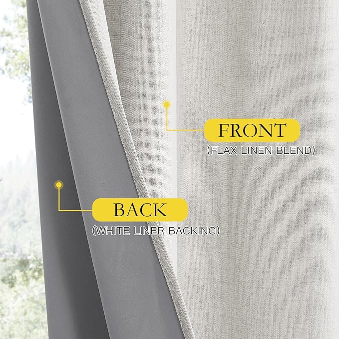 NICETOWN Snowbound Vintage Linen 100% Blackout Curtains for Living Room, Thermal Insulated Curtains 95“ Long, Noise Reducing Window Treatment Drapes for Home Office, 62" Wide Per Panel, Set of 2