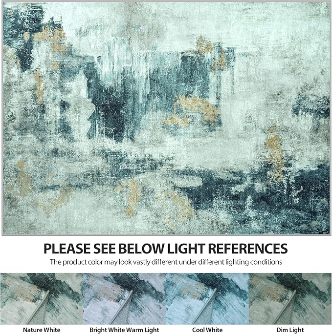 10x14 Area Rugs for Living Room Rug Washable: Abstract Large Rug Indoor Modern Carpet Non Slip for Dining Room Bedroom Nursery Home Office Teal Grey Gold