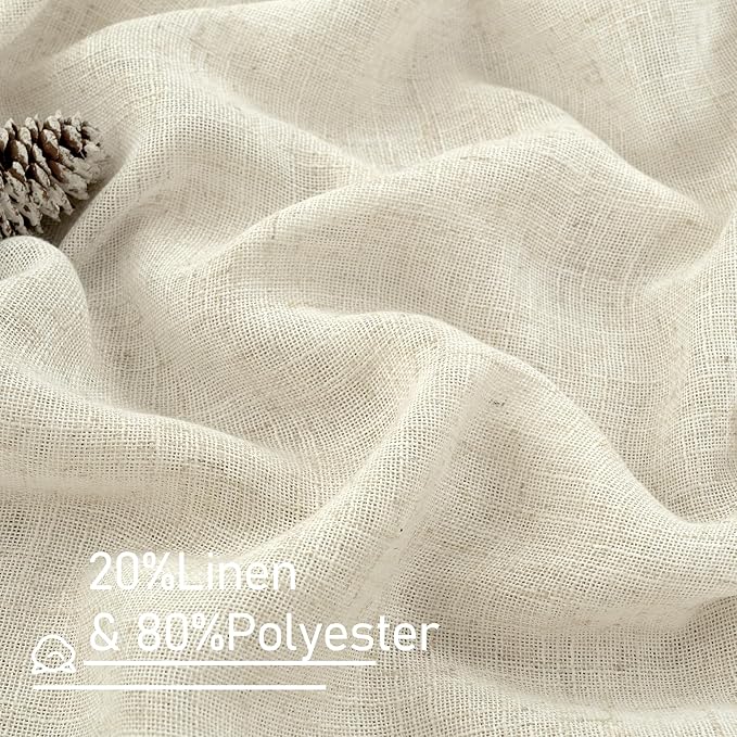 LAMIT Natural Linen Boho Curtains 80 inch Length 2 Panels, Cream Ivory Light Filtering Semi Sheer Panels Back Tab and Rod Pocket Neutral Drapes for Bedroom/Living Room, 34 x 80 Inch