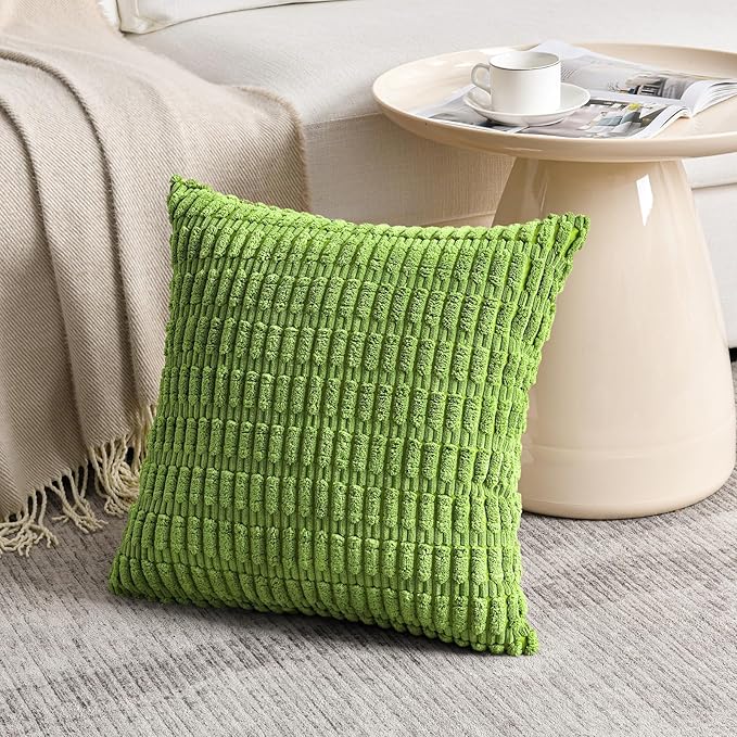 Fancy Homi 4 Packs Boho Lime Green Decorative Throw Pillow Covers 24x24 Inch for Couch Bed Sofa, Rustic Modern Farmhouse Home Decor, Soft Plush Corduroy Cute Square Cushion Case 60x60 cm