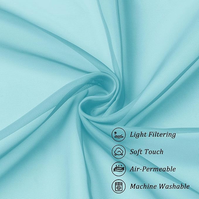 Chyhomenyc Aqua Sheer Curtains 30 inch Length 2 Panels, Light Filtering Voile Rod Pocket Short Window Curtians for Bathroom Living Room Farmhouse Small Windows, 42Wx30L inches