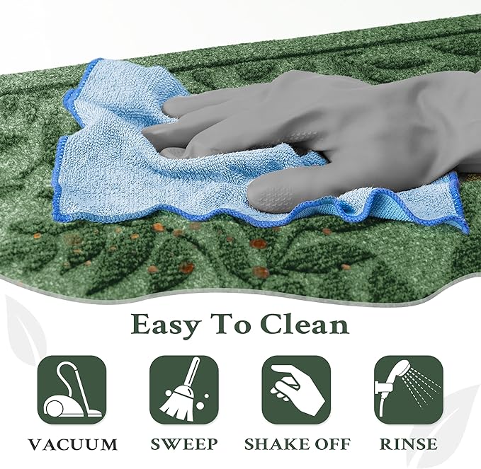 Green Leaves Outdoor Indoor Entrance Door mat, Absorbent Durable Heavy Duty Welcome Front Door Mat,Thick Natural Rubber Back,Easy Clean Entryway Mat 47x32 Inch, Low Profile