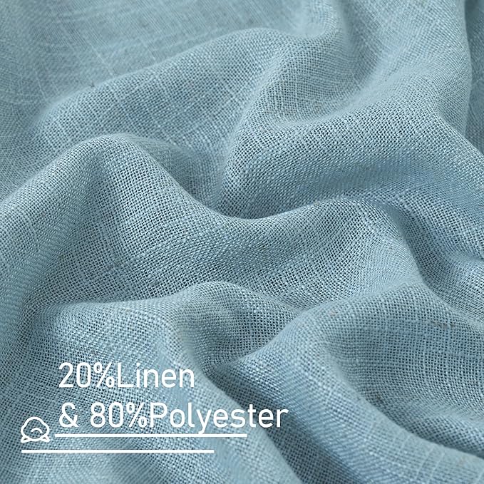 LAMIT 40 Inch Length Linen Curtains for Small Windows, Semi Sheer Light Filtering Panels Back Tab and Rod Pocket Country Decor Drapes for Basement/Kitchen, Stone Blue, 2 Panels, 34 x 40 Inch