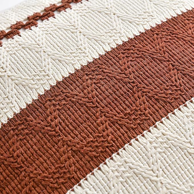 Fancy Homi Set of 1 Rust Boho Long Lumbar Decorative Throw Pillow Cover 12x24 Inch for Couch Bed Sofa, Aesthetic Modern Organic Fall Room Decor, Soft Cotton Cute Terracotta Farmhouse Cushion Case