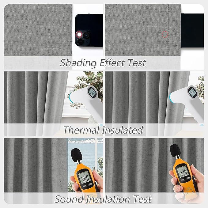 Guken Dark Grey 100% Blackout Linen Curtains 63 Inch Length 2 Panels Set for Living Room Bedroom Back Tab/Rod Pocket Thermal Insulated Black Out Drapes Room Darkening Farmhouse Window Curtains
