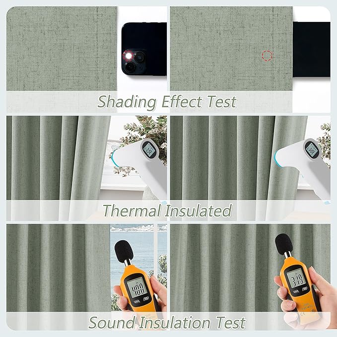 Guken 100% Blackout Curtains 90 Inch Length 2 Panels Set for Living Room Bedroom Back Tab Thermal Insulated Black Out Linen Drapes Room Darkening Window Curtains 90 Inches Long,Desert Sage