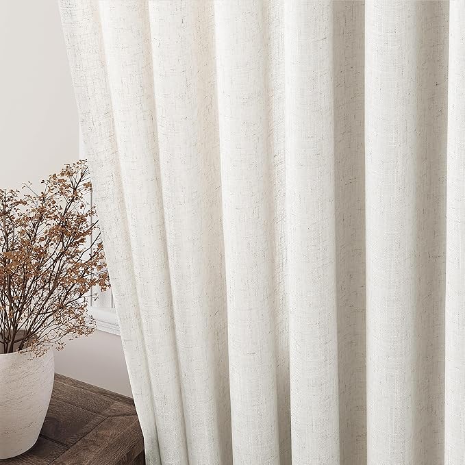 Cream Natural Linen Curtains 90 Inch Length 2 Panels Set for Living Room Rod Pocket Back Tab Pleated Window Curtain Drapes Neutral Rustic Farmhouse Decor Ivory Dining Room Curtain 90 inches Long