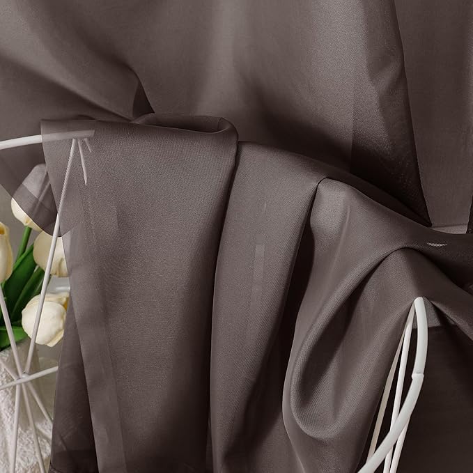 Aiyufeng Chocolate Sheer Curtains 45 Inches Long 2 Panels, Solid Voile Top Dual Rod Pockets Stylish Breathable Drapes Window Treatment for Kid's Room/Bedroom/Living Room, 42W x 45L, Chocolate Brown