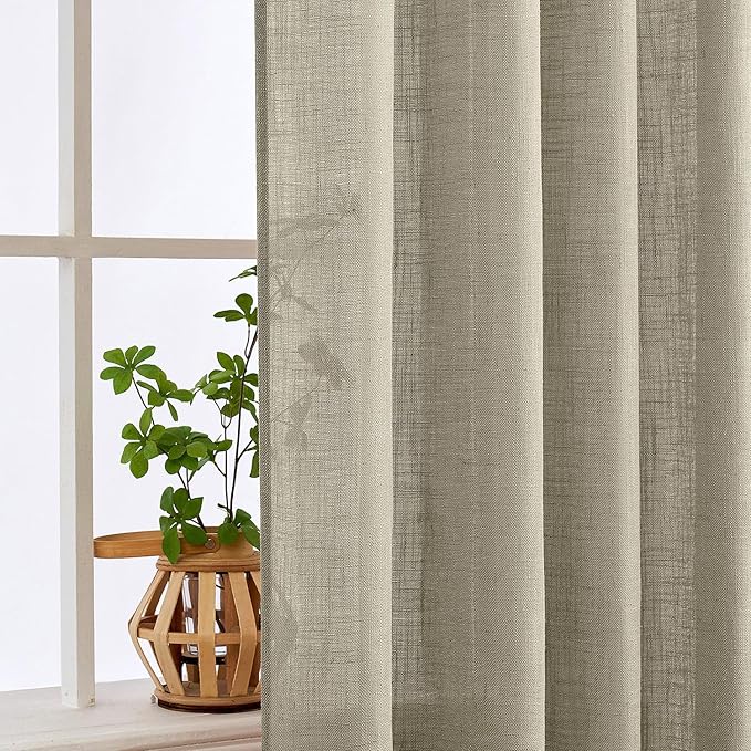 MIULEE Oatmeal Linen Curtains 108 Inch Long 2 Panels for Bedroom Living Room, Soft Thick Linen Textured Natural Window Drapes Semi Sheer Light Filtering Back Tab Rod Pocket Burlap Look Decor