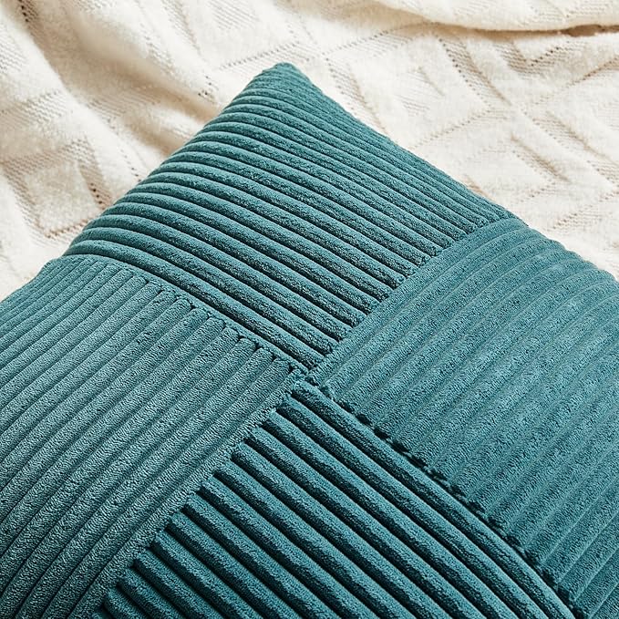 Fancy Homi 2 Packs Teal Lumbar Decorative Throw Pillow Covers 14x22 Inch for Living Room Couch Bed Sofa, Rustic Farmhouse Boho Home Decor, Soft Striped Corduroy Rectangle Accent Cushion Case 35x55 cm