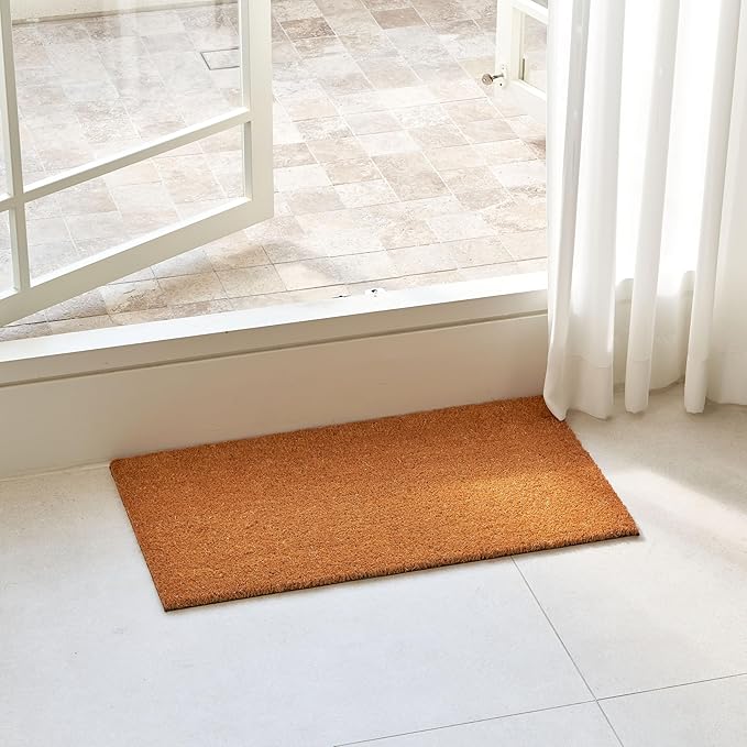 KANKUN Coco Coir Door Mat with Heavy Duty Backing, Welcome Doormat (17" x 30"), Doormat Entrance (Plain - 2Pack)