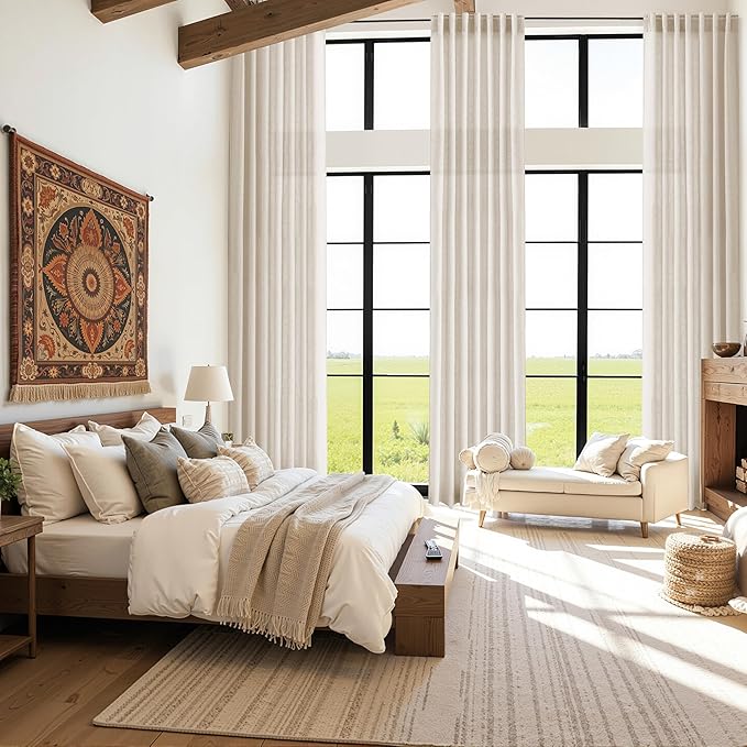 Cream Beige Linen Curtains for Living Room 126 Inches Long Light Filtering Semi Sheer Curtain Back Tab Modern Farmhouse Decor Elegant Drapes Floor to Ceiling High Window for Bedroom 52x126, 2 Panels