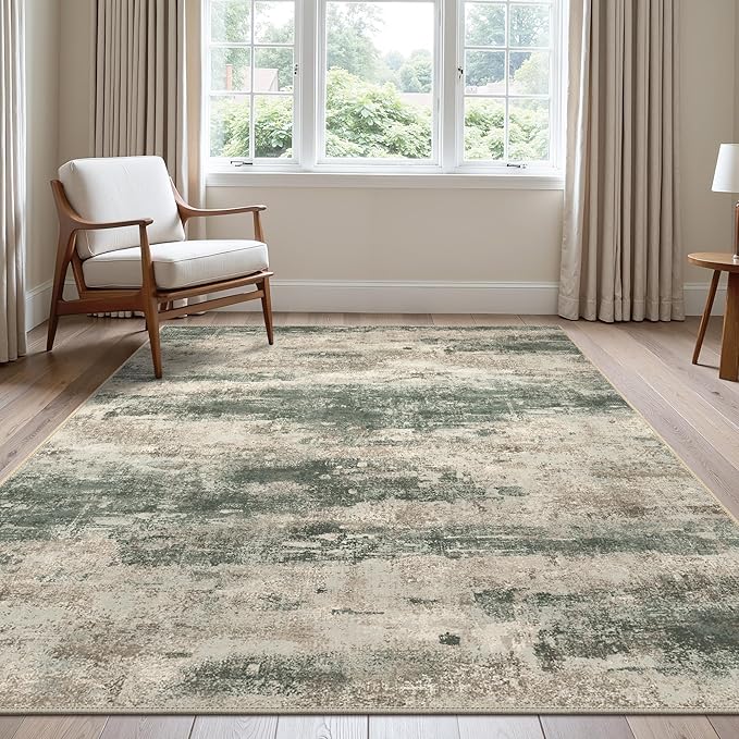 BEIMO Area Rugs 10x12 for Living Room Bedroom, Modern Abstract Machine Washable Rug, Large Soft Low Pile Floor Cover with Non Slip Backing for Dining Room, Grey/Dark Green