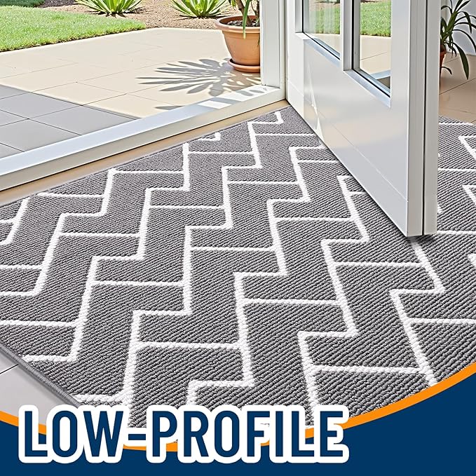 OLANLY Front Door Mat, Non-Slip Rubber Backing, Dirt Resistant and Absorbent, Washable, Easy to Clean Low-Profile Indoor Doormat for Back Door, Entryway, Inside Entrance, 71x47, Grey