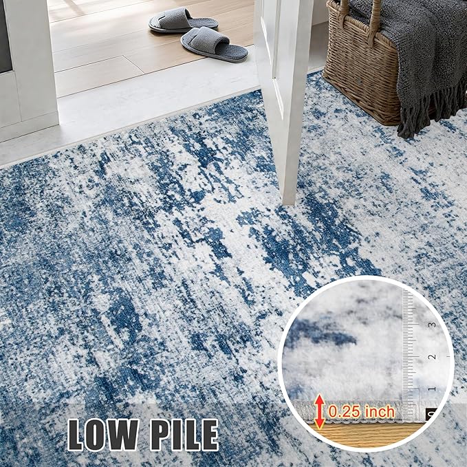 10x12 Area Rug Living Room Rug: Washable Modern Abstract Soft Thin Rug Indoor Floor No Slip Stain Resistant Carpet for Bedroom Dining Room Farmhouse Nursery Home Office - Blue