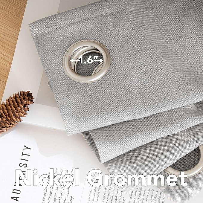 H.VERSAILTEX 63 inch Linen Semi Sheer Curtains for Living Room/Home Decorative Rich Natural Linen Curtains for Bedroom/Laundry - 2 Panels - Elegant Nickel Grommet Top - 52x63 - Inch, Dove