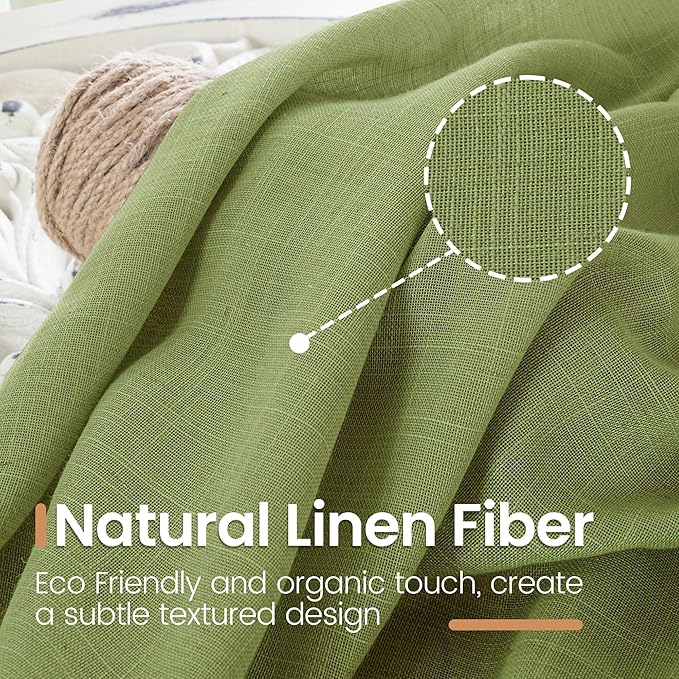 BGment 40 Inches Long Olive Green Linen Curtains for Short Window - Rod Pocket Small Drapes Textured Light Filtering for Cafe Bedroom Spring Lightweight Natural Rustic, 2 Panels Set, 42 X 40 Inch